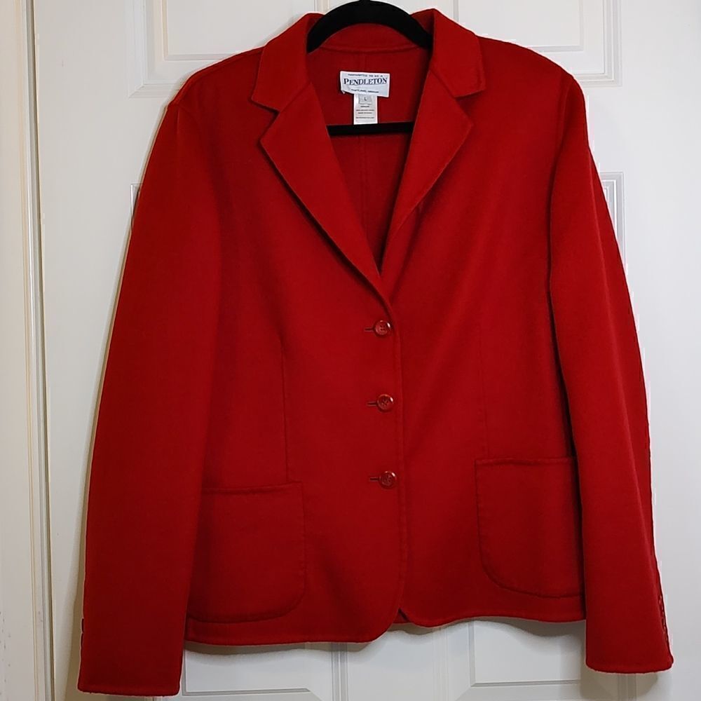 Pendleton Red Merino 3 Button Wool Blazer Jacket Size L